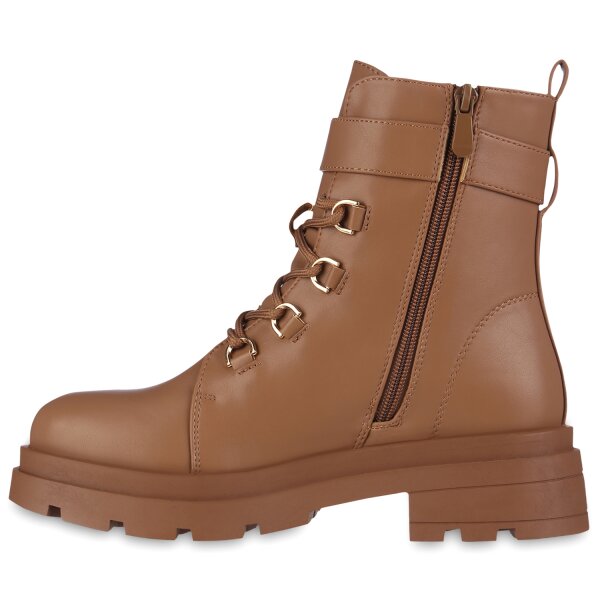 Stiefelparadies Damen Schnürstiefeletten in Hellbraun