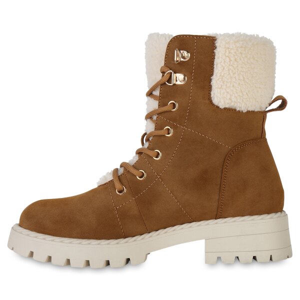 Stiefelparadies Damen Schnürstiefeletten in Hellbraun