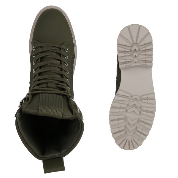 Stiefelparadies Damen Schnürstiefeletten In Olivgrün