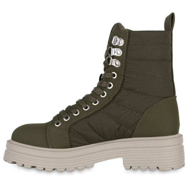 Stiefelparadies Damen Schnürstiefeletten in Olivgrün