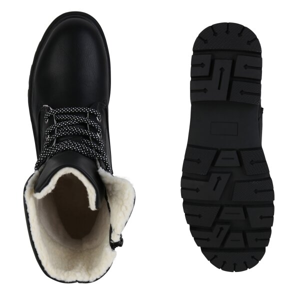 Stiefelparadies Damen Schnürstiefeletten In Schwarz