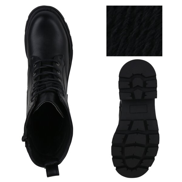 Stiefelparadies Damen Schnürstiefeletten In Schwarz