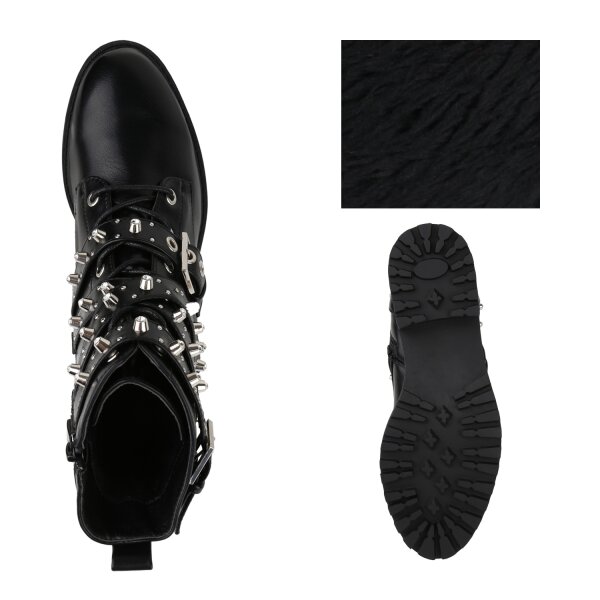 Stiefelparadies Damen Schnürstiefeletten In Schwarz
