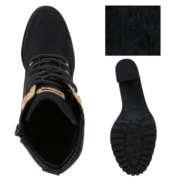 Stiefelparadies Damen Schnürstiefeletten In Schwarz