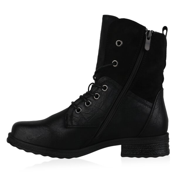Stiefelparadies Damen Schnürstiefeletten in Schwarz