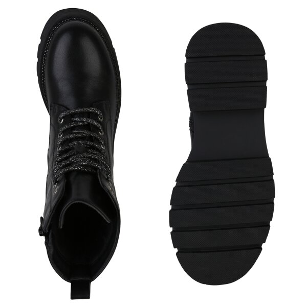 Stiefelparadies Damen Schnürstiefeletten In Schwarz