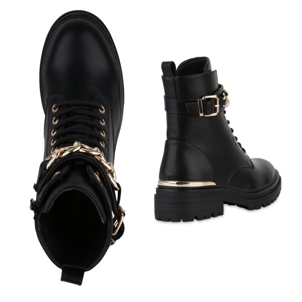 Stiefelparadies Damen Schnürstiefeletten In Schwarz