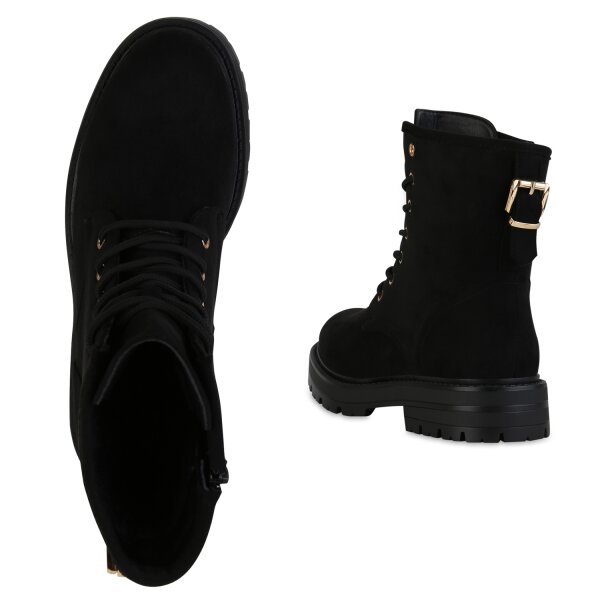 Stiefelparadies Damen Schnürstiefeletten In Schwarz