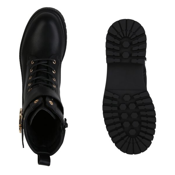 Stiefelparadies Damen Schnürstiefeletten In Schwarz