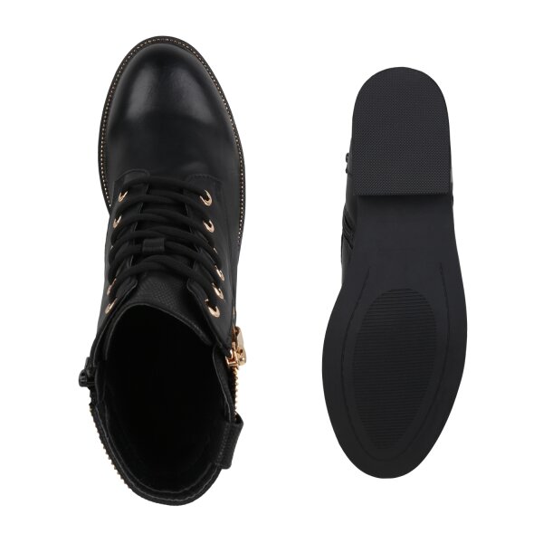 Stiefelparadies Damen Schnürstiefeletten In Schwarz Muster