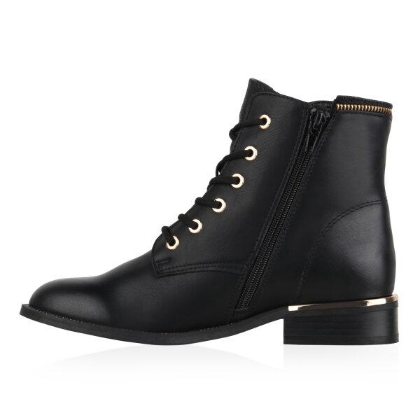 Stiefelparadies Damen Schnürstiefeletten in Schwarz Muster
