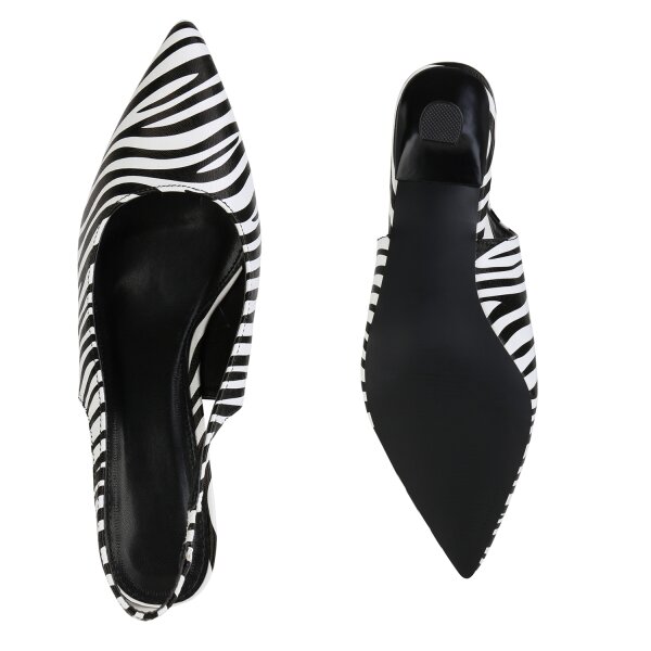 Stiefelparadies Damen Slingpumps In Schwarz Weiss Zebra