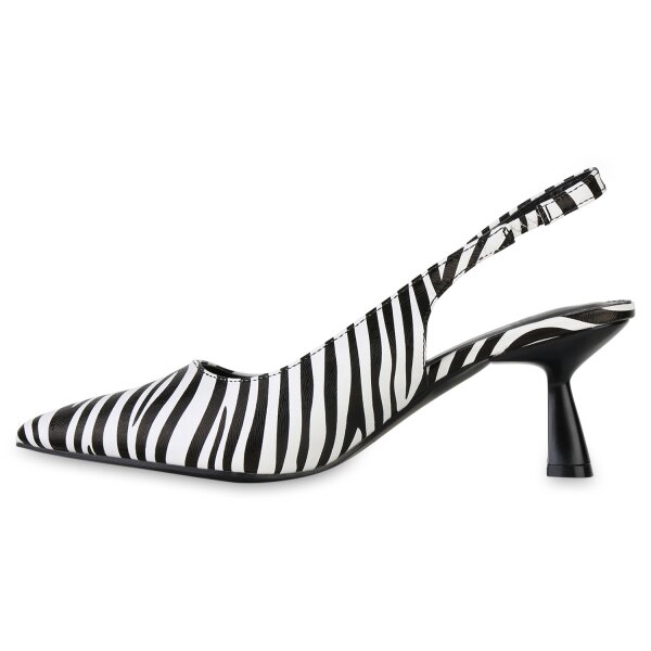 Stiefelparadies Damen Slingpumps in Schwarz Weiss Zebra