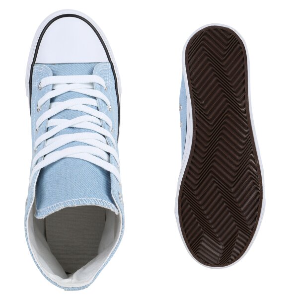 Stiefelparadies Damen Sneaker High In Hellblau Denim