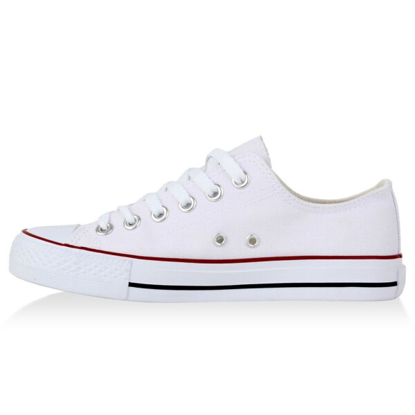 Stiefelparadies Damen Sneaker low in Weiss Rotstreifen Lucky