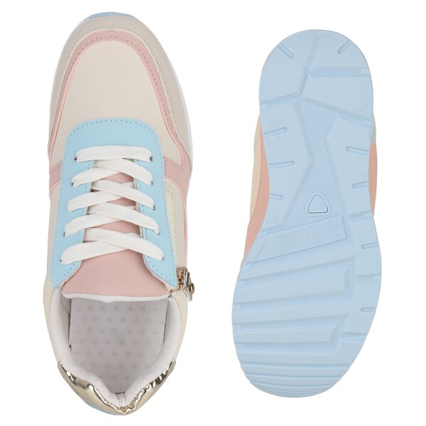 Stiefelparadies Damen Sneaker Wedges In Beige Rosa Gold Metallic