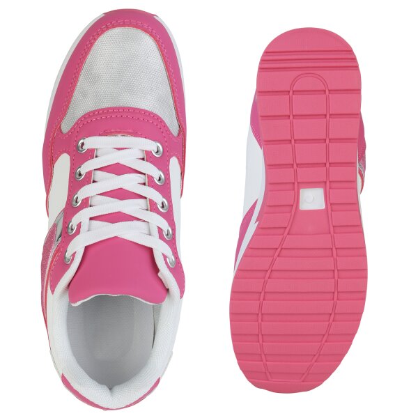 Stiefelparadies Damen Sneaker Wedges In Fuchsia Silber Metallic