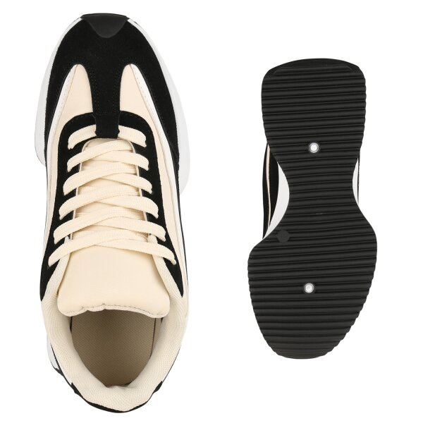 Stiefelparadies Damen Sneaker Wedges In Schwarz Beige Weiss