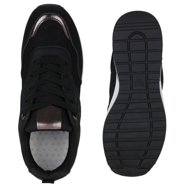 Stiefelparadies Damen Sneaker Wedges In Schwarz Grau Metallic