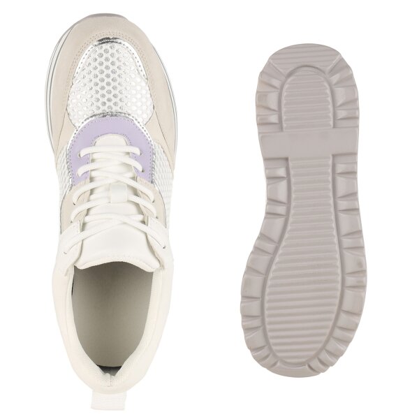 Stiefelparadies Damen Sneaker Wedges In Weiss Hellgrau