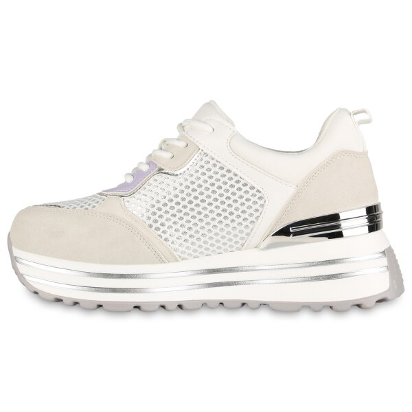 Stiefelparadies Damen Sneaker Wedges in Weiss Hellgrau