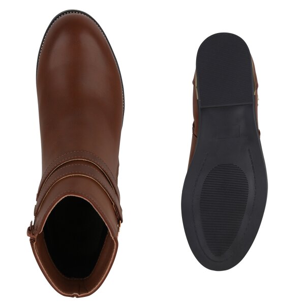 Stiefelparadies Damen Übergrößen Biker Boots In Hellbraun