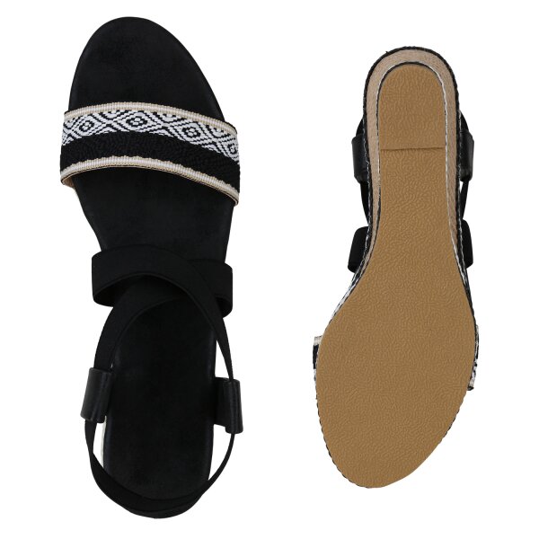 Stiefelparadies Damen Übergrößen Keilsandaletten In Schwarz