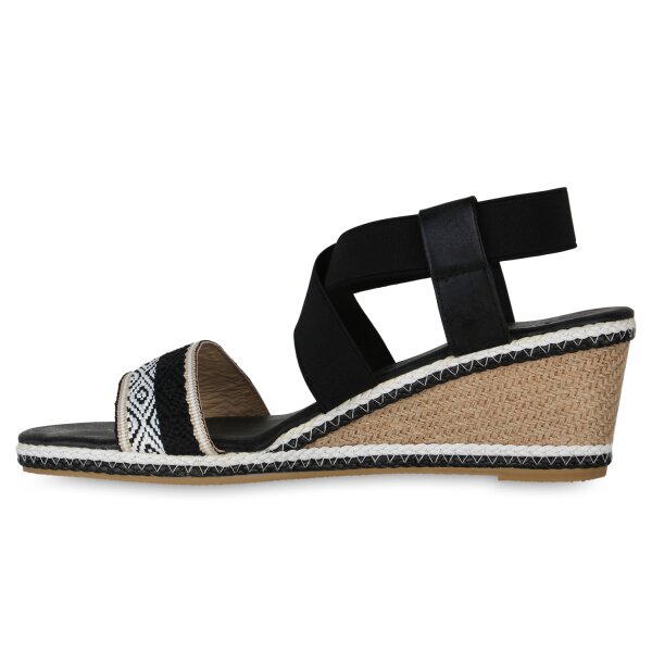 Stiefelparadies Damen Übergrößen Keilsandaletten in Schwarz