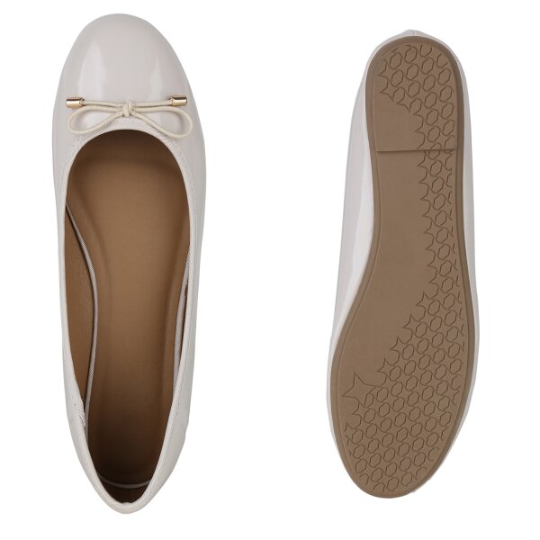 Stiefelparadies Damen Übergrößen Klassische Ballerinas In Beige Lack