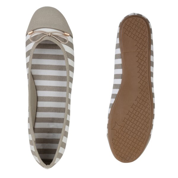 Stiefelparadies Damen Übergrößen Klassische Ballerinas In Grau Weiss