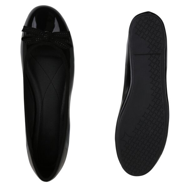 Stiefelparadies Damen Übergrößen Klassische Ballerinas In Schwarz Lack
