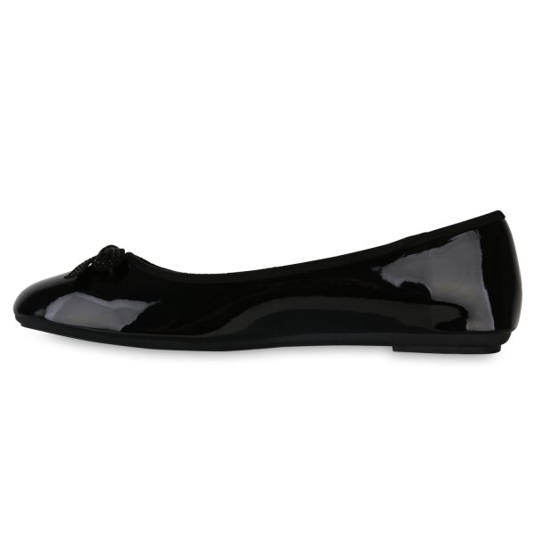 Stiefelparadies Damen Übergrößen Klassische Ballerinas in Schwarz Lack