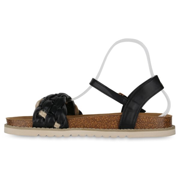 Stiefelparadies Damen Übergrößen Riemchensandalen in Schwarz