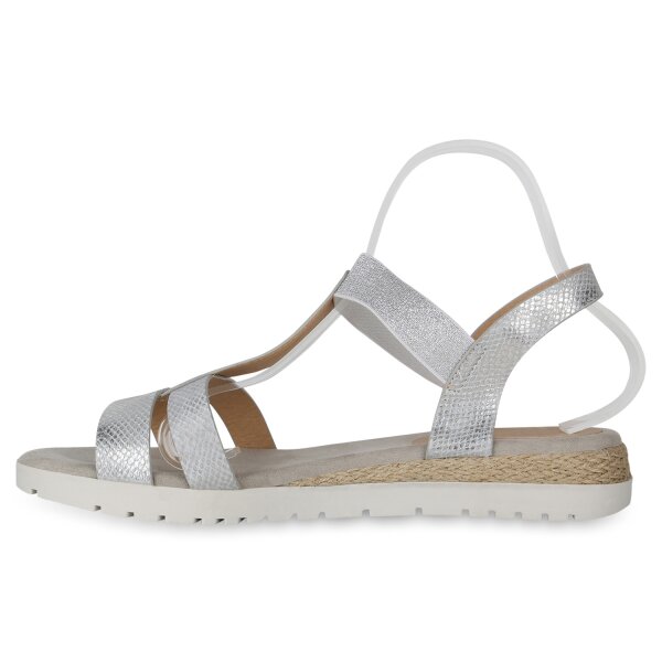 Stiefelparadies Damen Übergrößen Riemchensandaletten in Silber