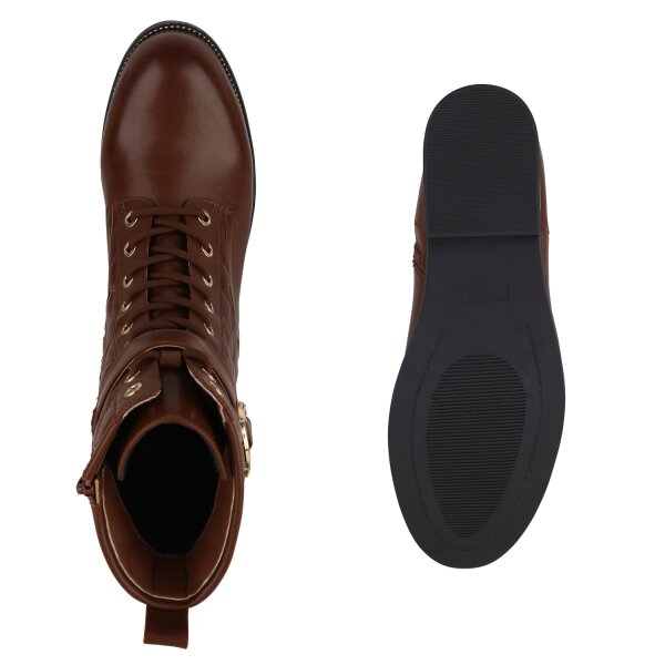 Stiefelparadies Damen Übergrößen Schnürstiefeletten In Hellbraun