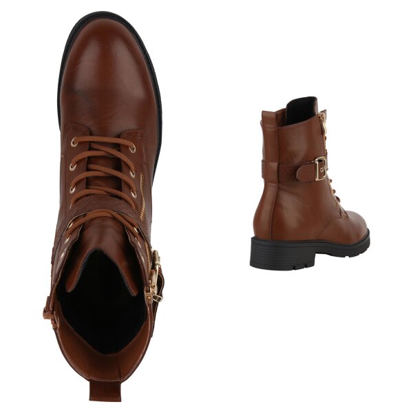 Stiefelparadies Damen Übergrößen Schnürstiefeletten In Hellbraun