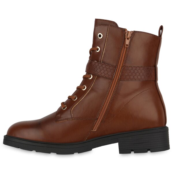 Stiefelparadies Damen Übergrößen Schnürstiefeletten in Hellbraun