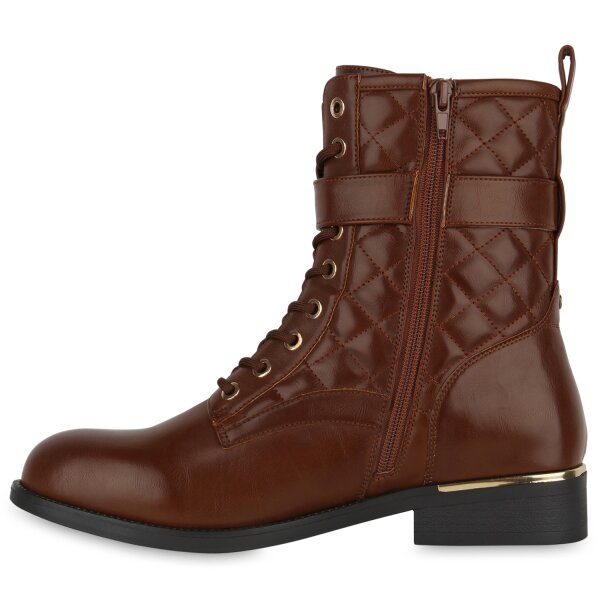 Stiefelparadies Damen Übergrößen Schnürstiefeletten in Hellbraun