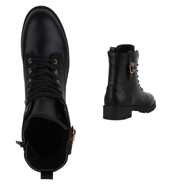 Stiefelparadies Damen Übergrößen Schnürstiefeletten In Schwarz