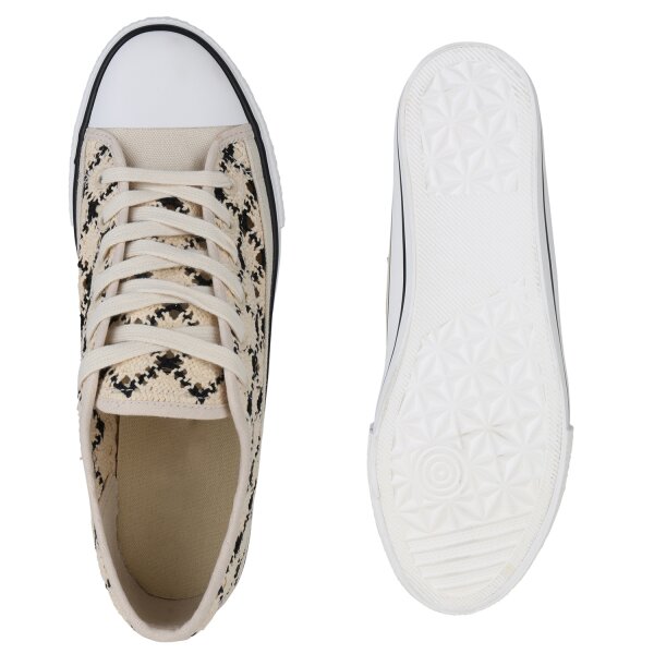 Stiefelparadies Damen Übergrößen Sneaker Low In Beige Schwarz