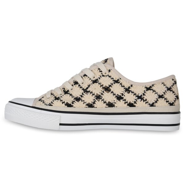 Stiefelparadies Damen Übergrößen Sneaker Low in Beige Schwarz