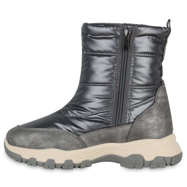 Stiefelparadies Damen Winterstiefel in Grau Metallic