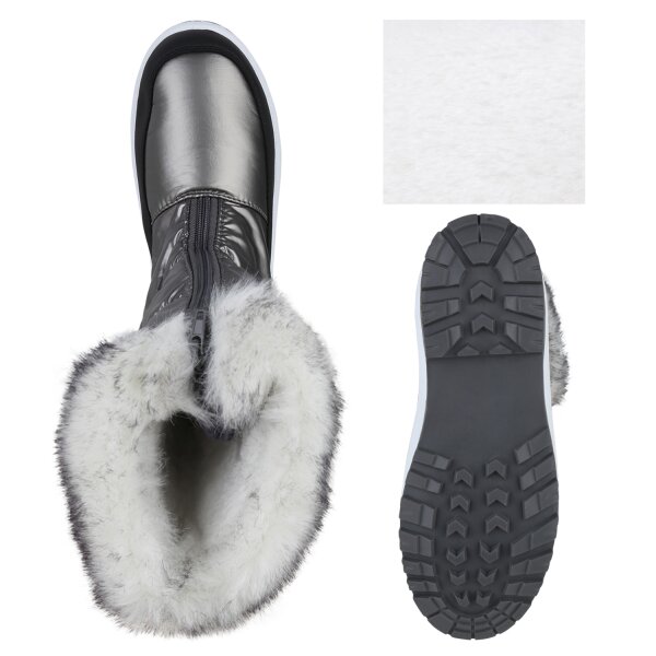 Stiefelparadies Damen Winterstiefel In Schwarz Grau Metallic