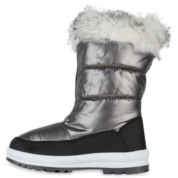 Stiefelparadies Damen Winterstiefel in Schwarz Grau Metallic