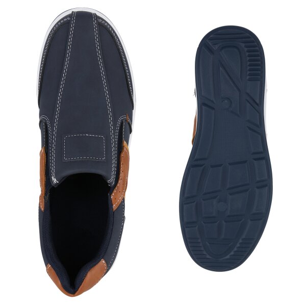 Stiefelparadies Herren Slip Ons In Dunkelblau Hellbraun