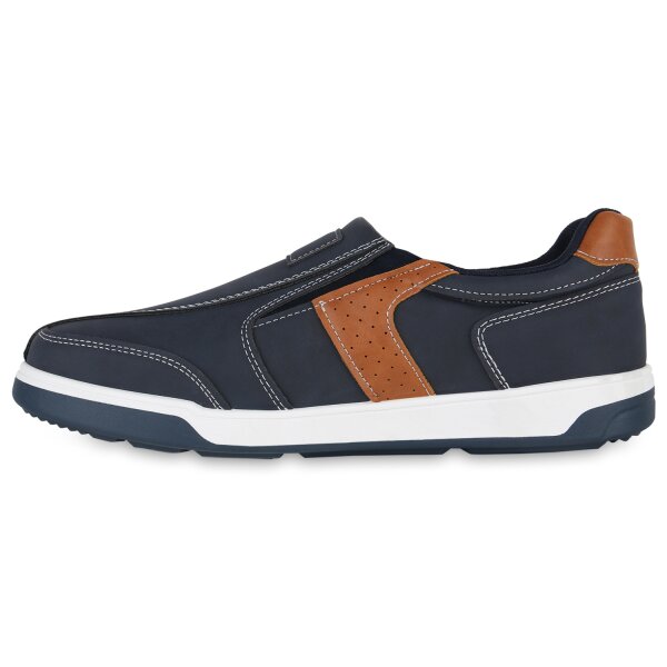 Stiefelparadies Herren Slip Ons in Dunkelblau Hellbraun