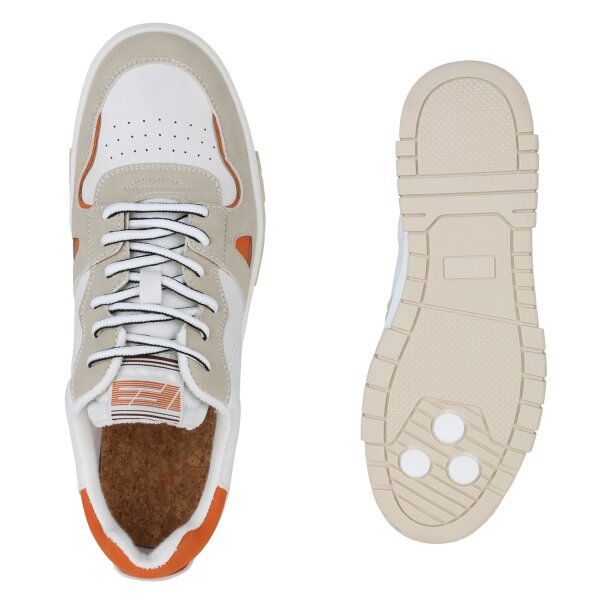 Stiefelparadies Herren Sneaker Low In Weiss Beige Orange