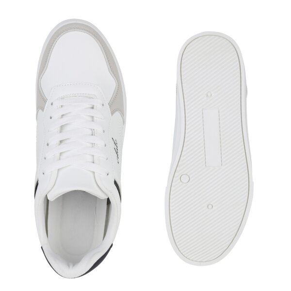 Stiefelparadies Herren Sneaker Low In Weiss Dunkelblau
