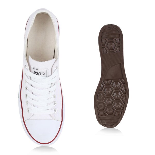 Stiefelparadies Herren Sneaker Low In Weiss Rotstreifen Lucky