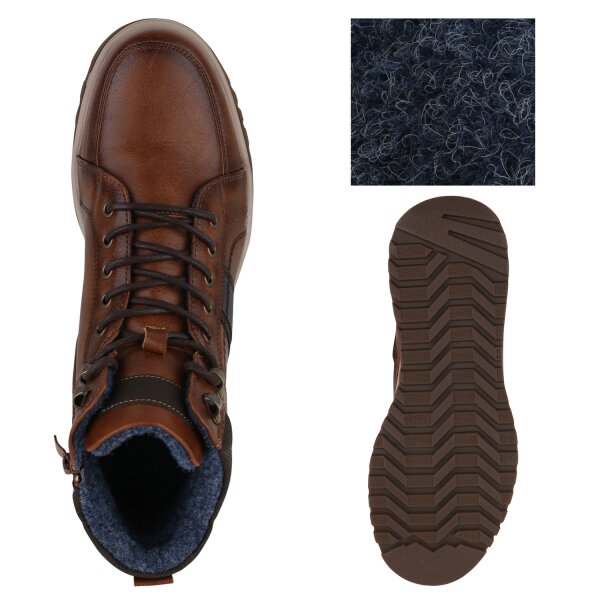 Stiefelparadies Herren Worker Boots In Hellbraun Dunkelblau